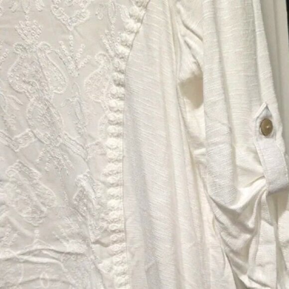 NEW Democracy White Blouse Embroidered Roll Tab Sleeve Shirt Top Size M NWT - Picture 6 of 7